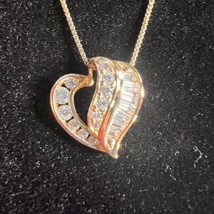 925 SS & CZ w/ Gold Overlay Heart Pendant Necklace
